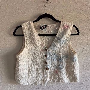 Vintage Fuzzy button down white crop top